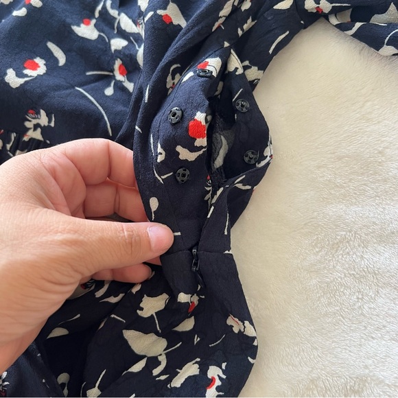 ba&sh Silia Shirred Floral-Print Crepe Dress in Marine LARGE - Picture 6 of 9